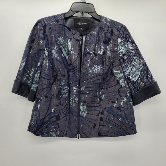 Lafayette 148 New York Jackets & Blazers - Lafayette 148 Etched Palm Zip-Front 3/4-Sleeve Denim Jacket women's medium